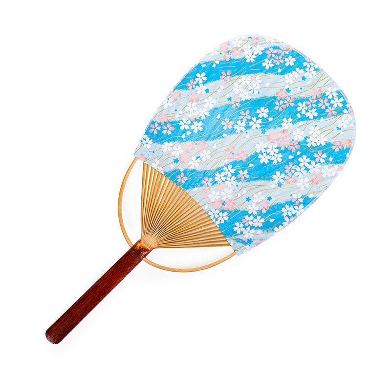 Abanico Japonés Uchiwa Washi Sakura Azul