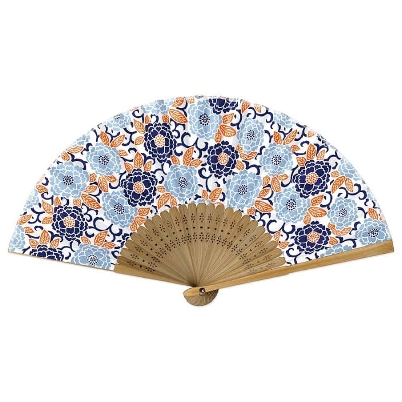Abanico Japonés Yuzen Botan Azul