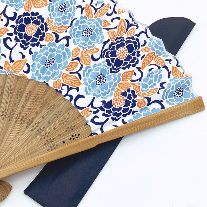 Abanico Japonés Yuzen Botan Azul