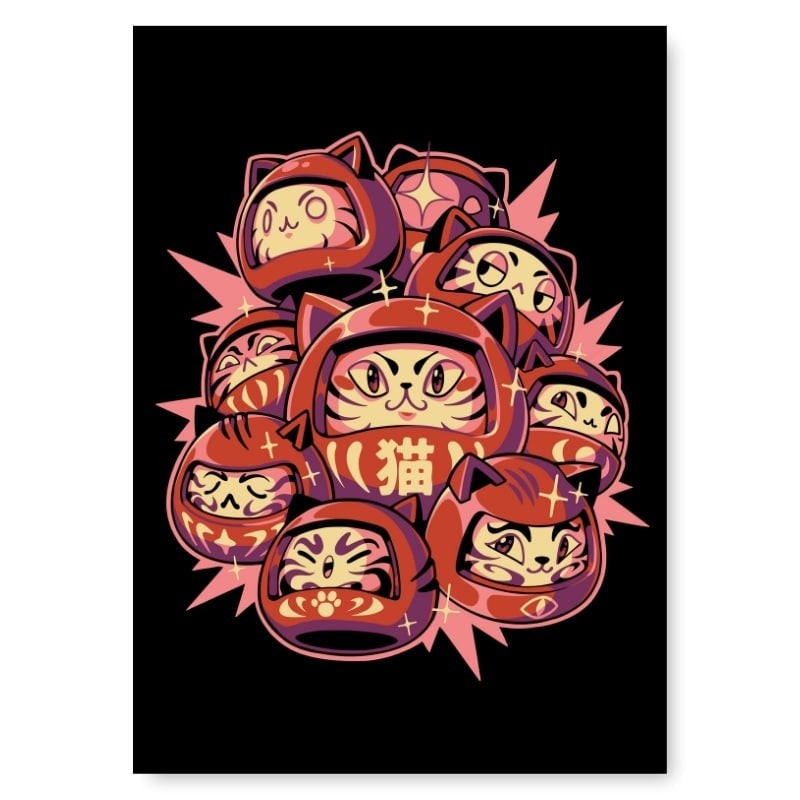 Póster japonés del gato Daruma - A3