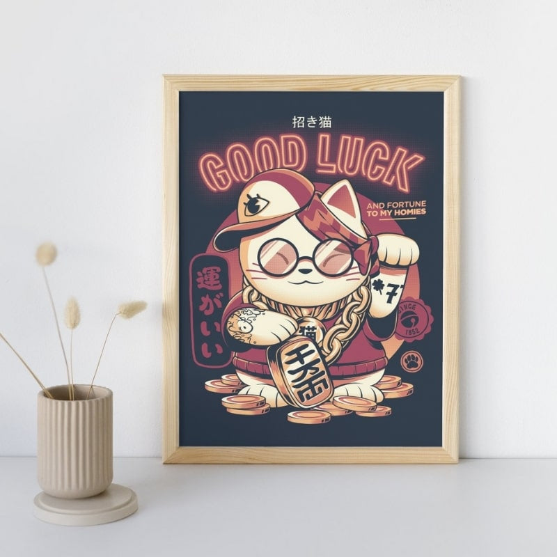 Póster japonés de Maneki Neko - A3