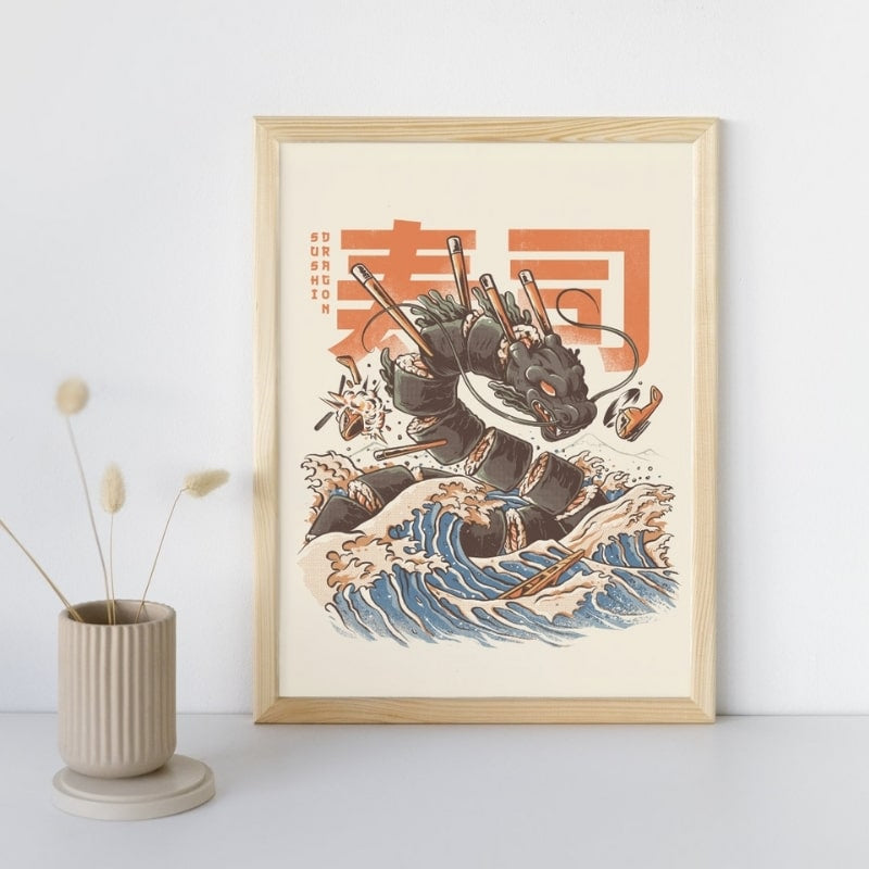 Póster Dragón de sushi japonés - A3