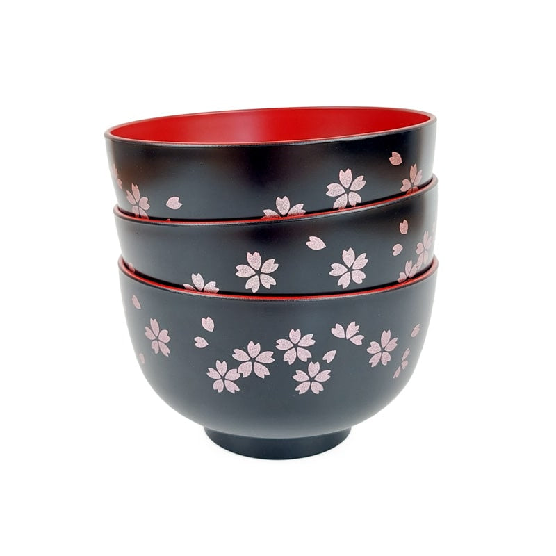 Tazón de sopa japonesa Sakura negro