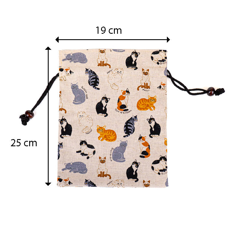 Bolsa Japonesa de Tela con Motivo de Gatos