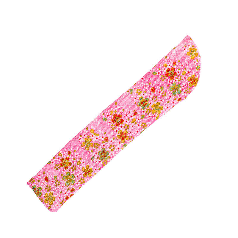 Bolsita con diseño de abanico en tela Yuzen rosa con motivos florales