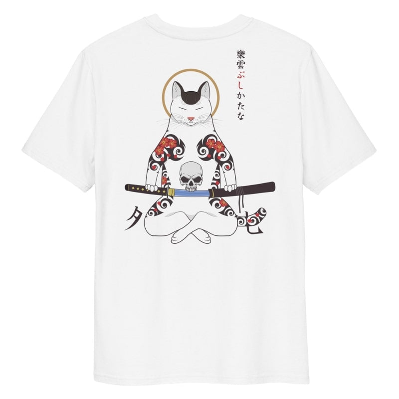 Camiseta Gato Samurái Japonés S / Blanco