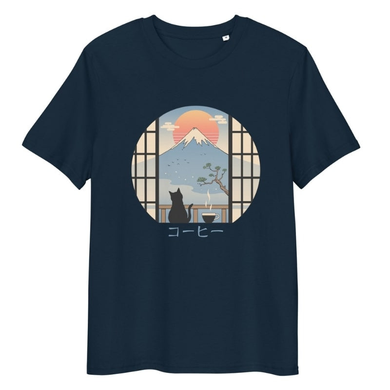 Camiseta Japonesa Gato y Monte Fuji S