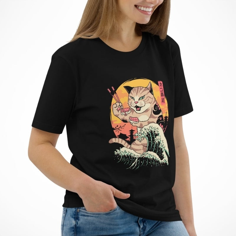 Camiseta Japonesa Kaiju Neko Sushi