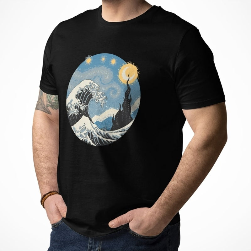 Camiseta Japonesa Ola & Noche Estrellada