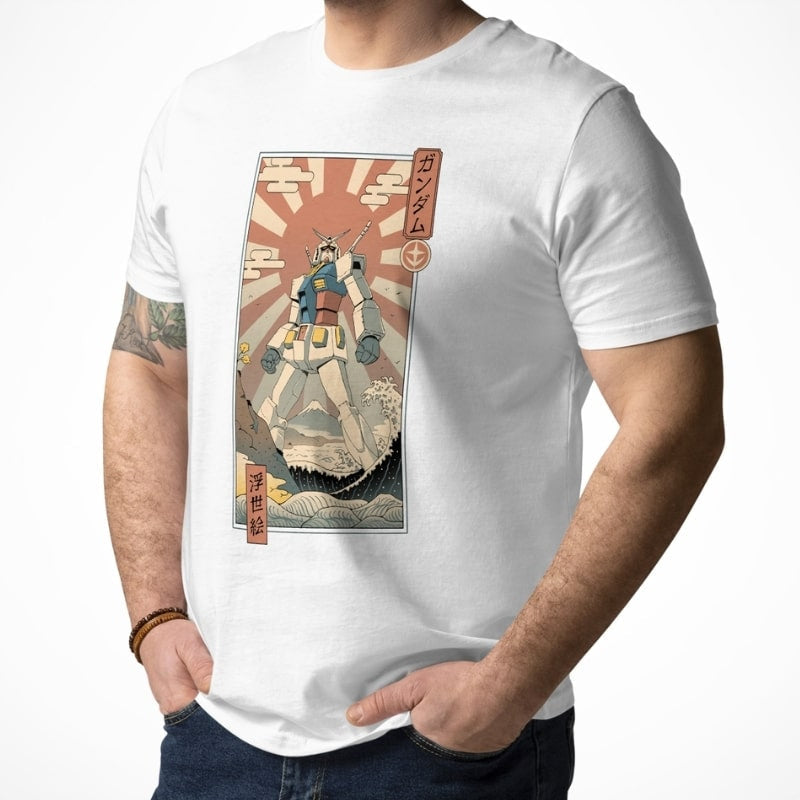 Camiseta Japonesa Ukiyo-e Mecha & Fuji