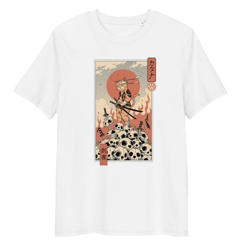 Camiseta Japonesa Ukiyo-e Neko Asesino S / Blanco