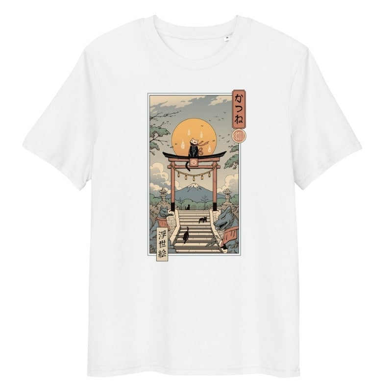 Camiseta Japonesa Ukiyo-e Neko Inari S / Blanco