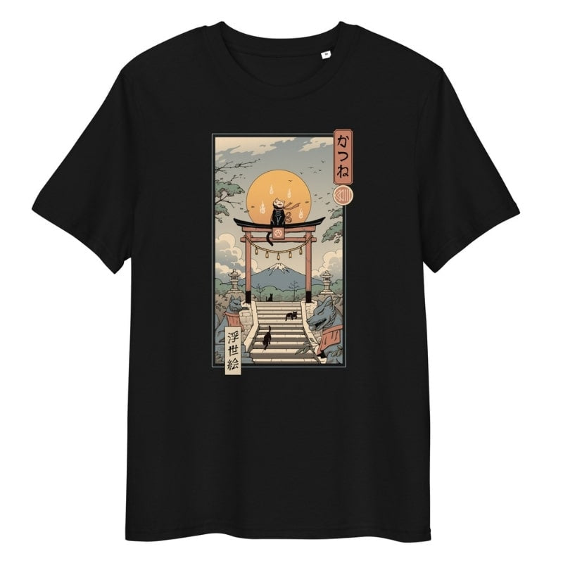 Camiseta Japonesa Ukiyo-e Neko Inari S / Negro