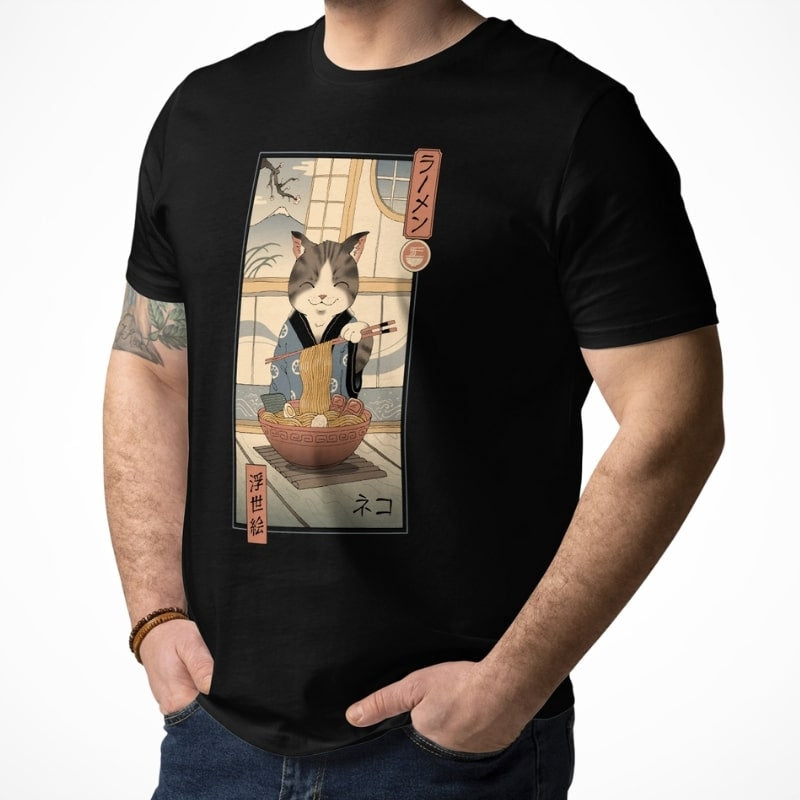 Camiseta Japonesa Ukiyo-e Neko Ramen