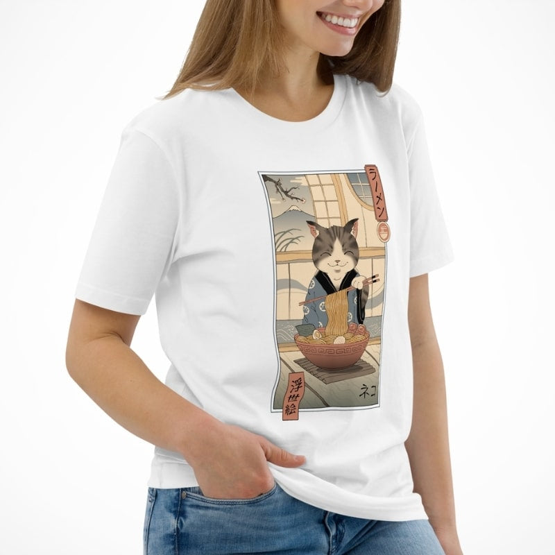 Camiseta Japonesa Ukiyo-e Neko Ramen