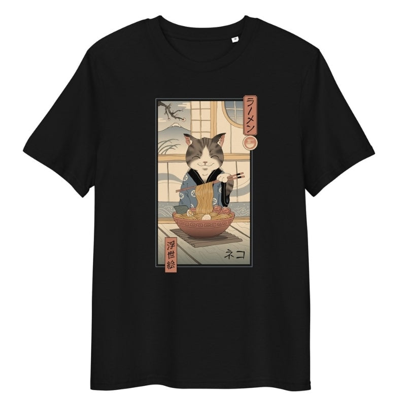 Camiseta Japonesa Ukiyo-e Neko Ramen S / Negro