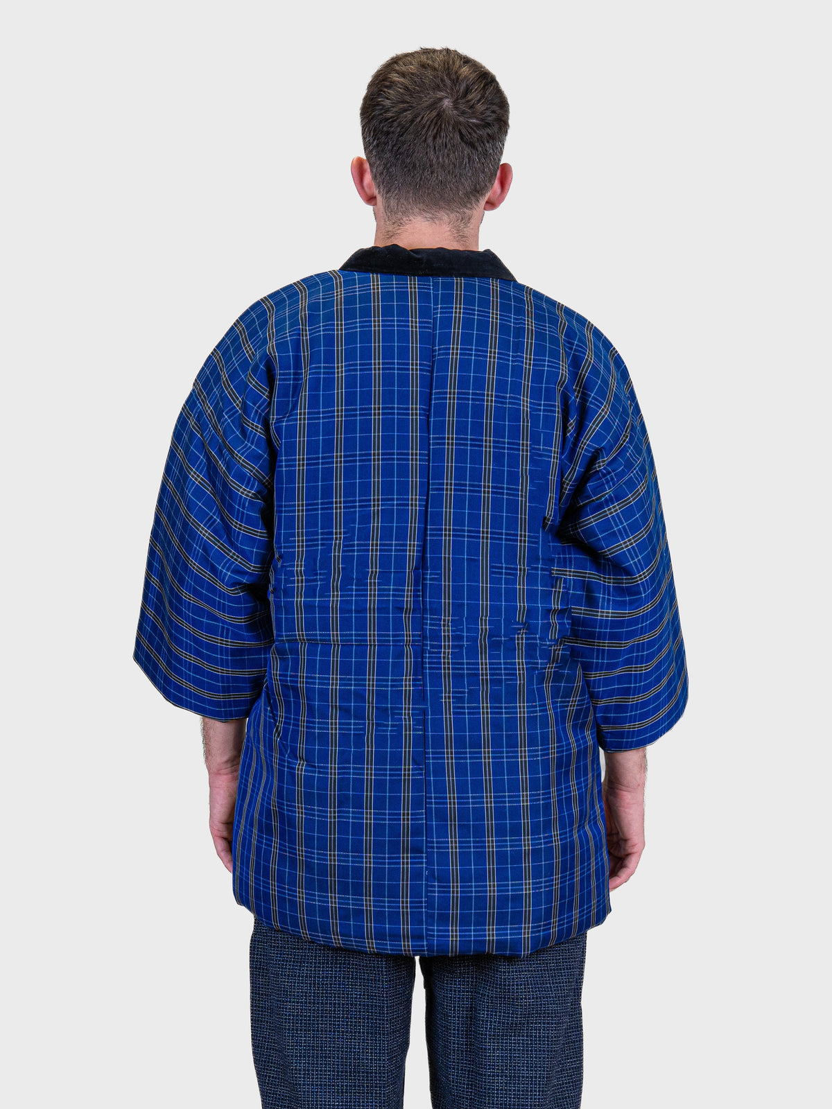 Chaqueta Hanten Hombre – Cuadros Kōshi Azul