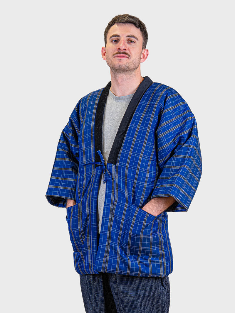 Chaqueta Hanten Hombre – Cuadros Kōshi Azul