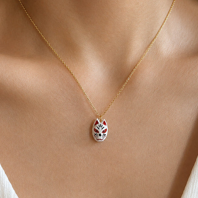 Collar Japonés - Colgante Máscara Kitsune Blanca
