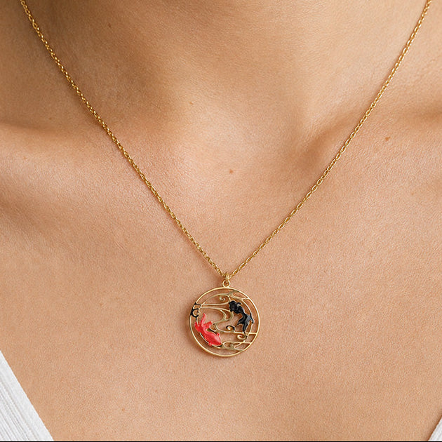 Collar Japonés - Colgante Pez Rojo & Negro