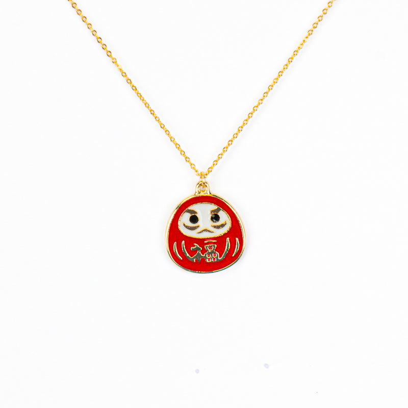 Collar japonés con colgante Daruma rojo y dorado