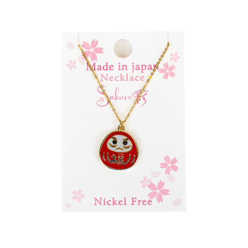 Collar japonés con colgante Daruma rojo y dorado