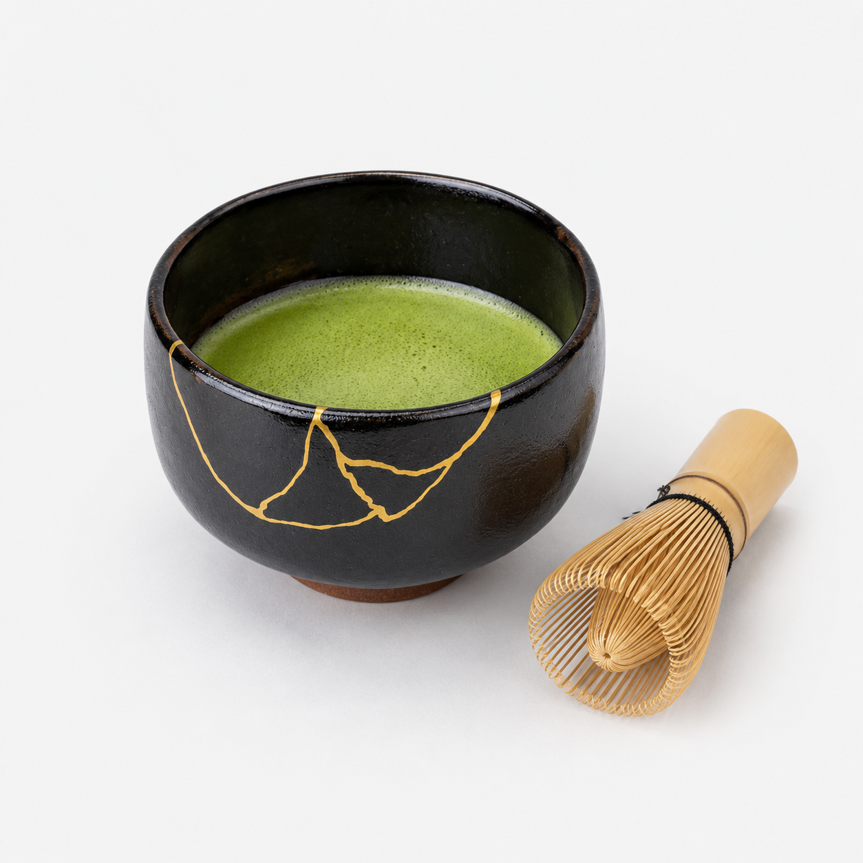 Cuenco Japonés Matcha Kintsugi Negro