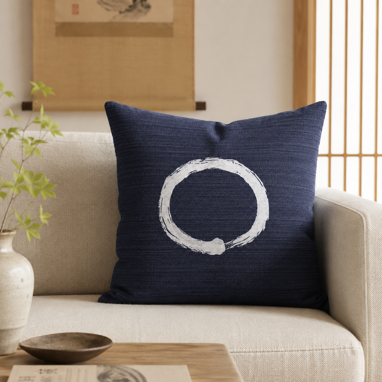 Ensō Funda de Cojín Japonesa Azul - 50x50 cm