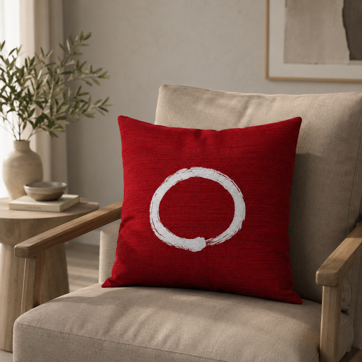 Ensō Funda de Cojín Japonesa Roja - 50x50 cm