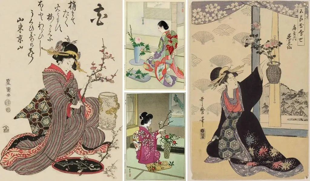 geisha practicando el ikebana