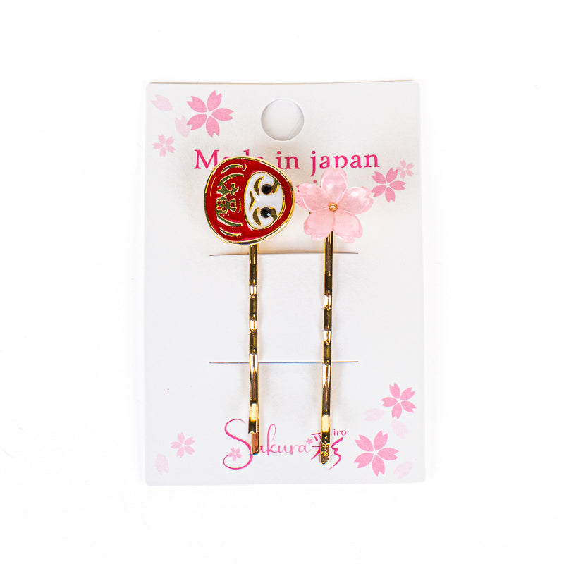 Horquillas japonesas para el pelo Daruma y Sakura