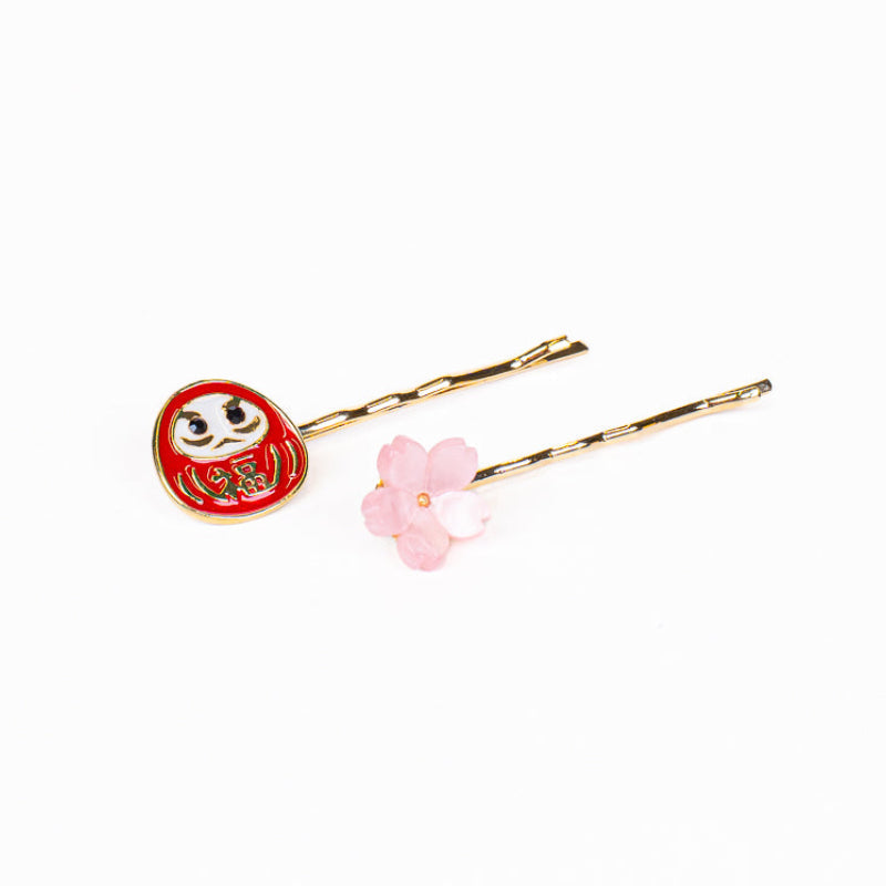 Horquillas japonesas para el pelo Daruma y Sakura