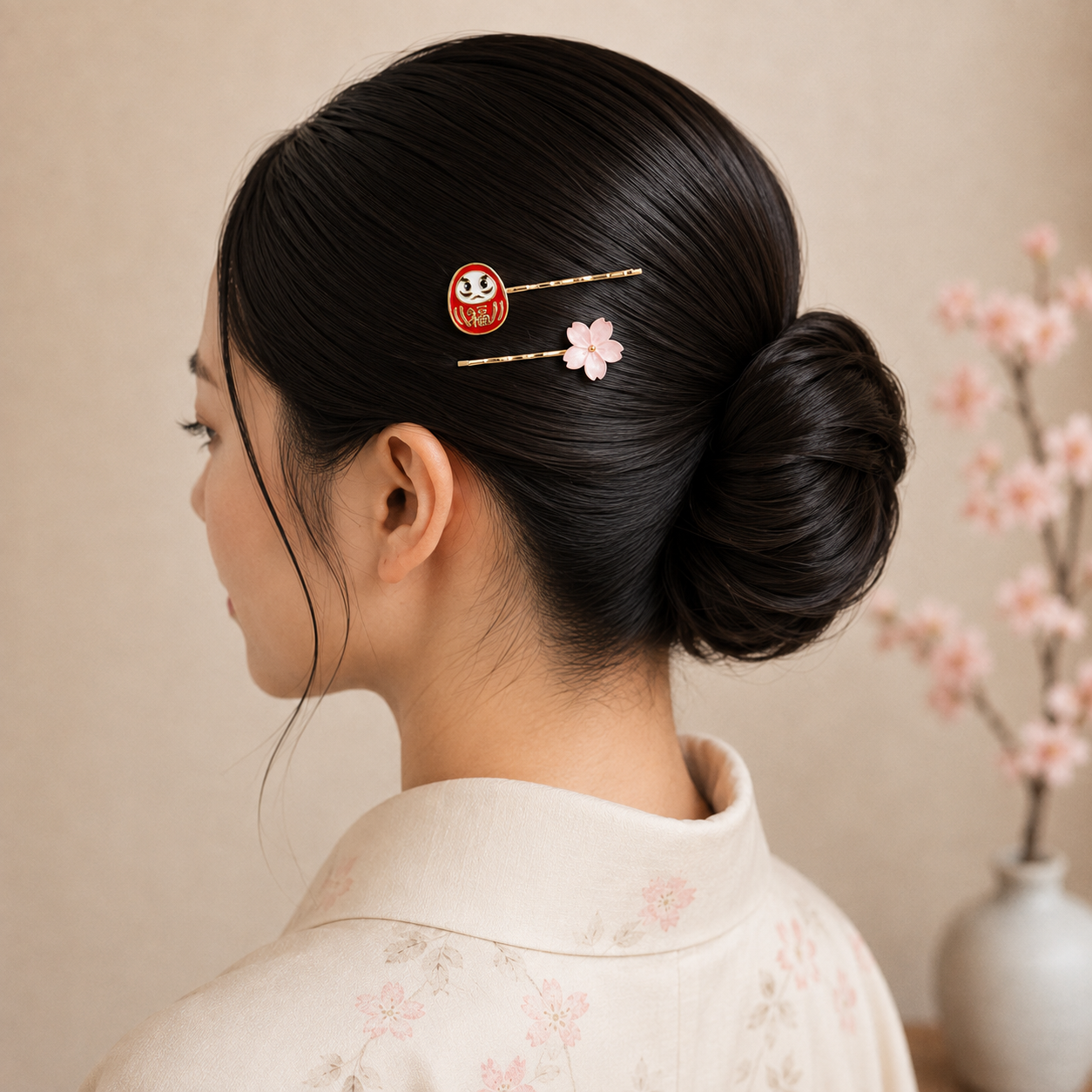 Horquillas japonesas para el pelo Daruma y Sakura