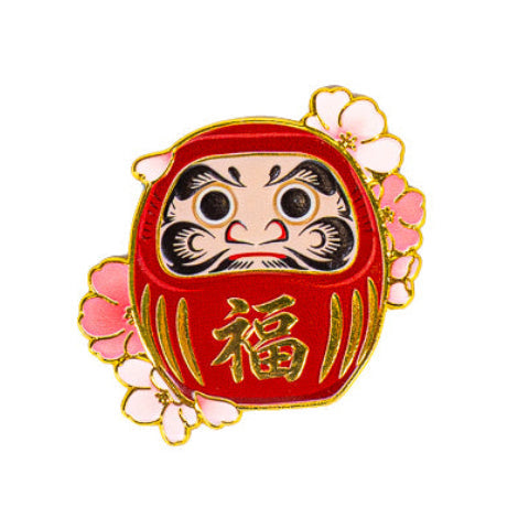 Iman japonés de metal con motivos de Daruma y Sakura