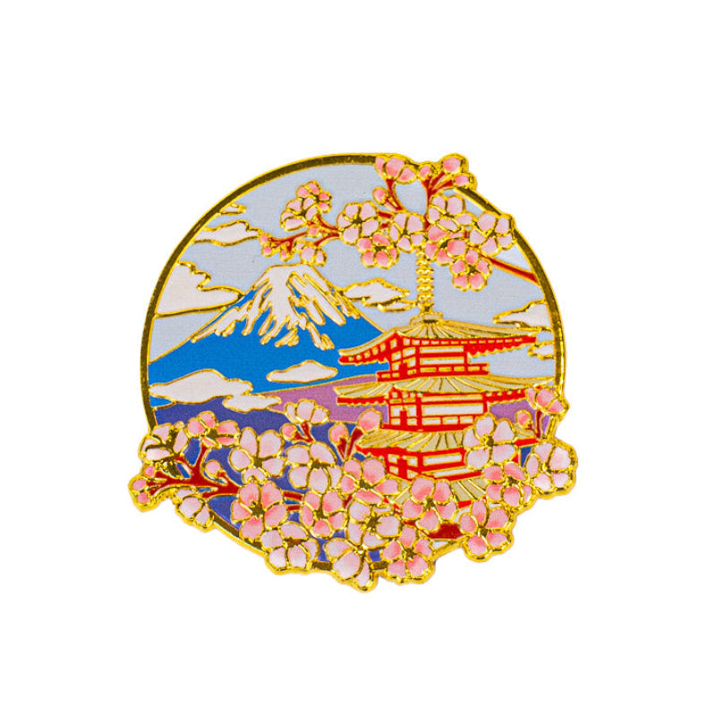 Imán Japonés de Metal Pagoda Monte Fuji y Sakura