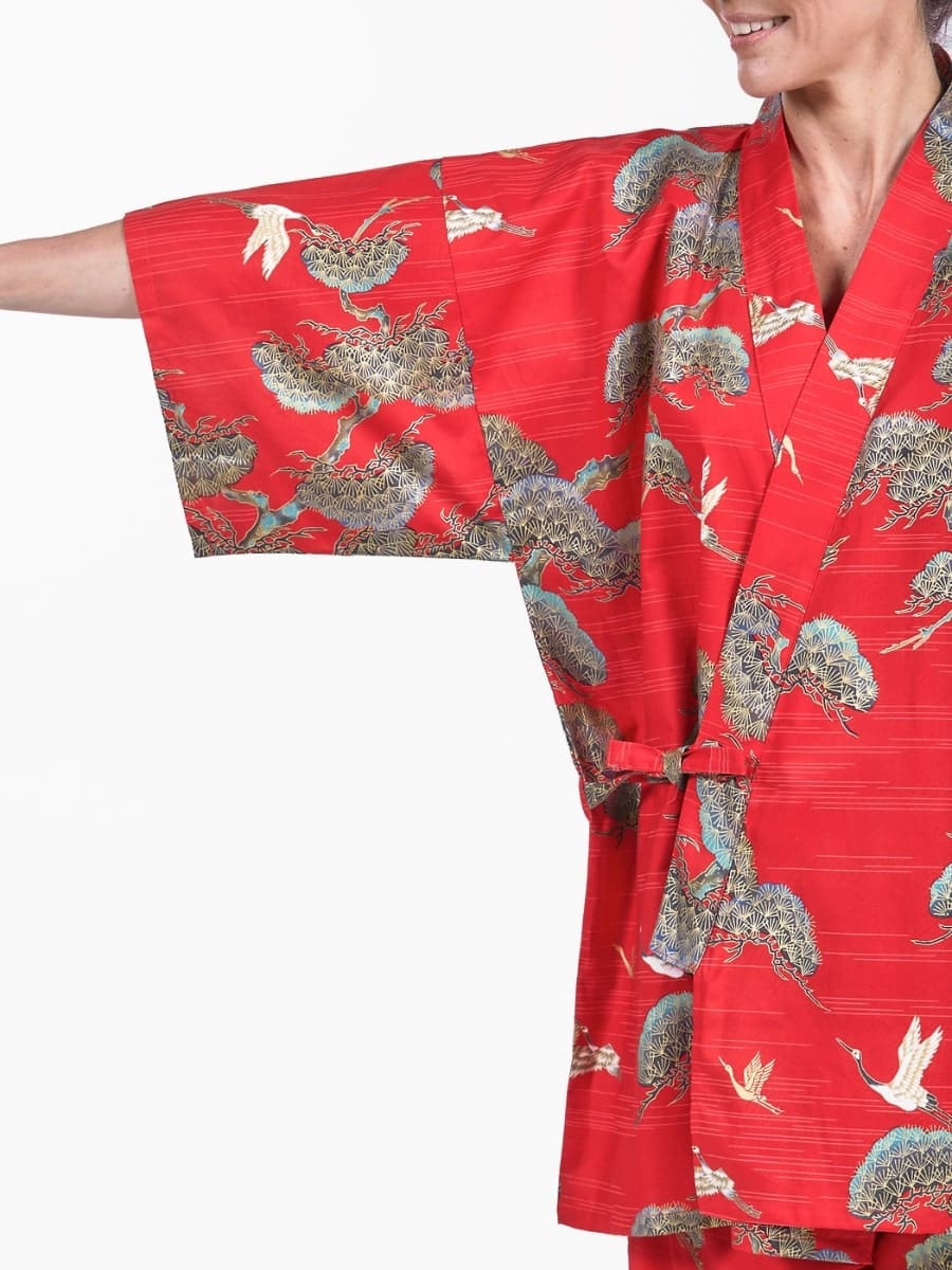 Jinbei Japonés Rojo Grulla y Pino Mujer