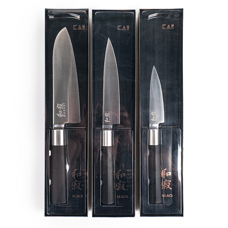 Juego 3 Cuchillos Japoneses KAI Wasabi Black