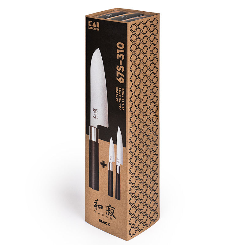Juego 3 Cuchillos Japoneses KAI Wasabi Black