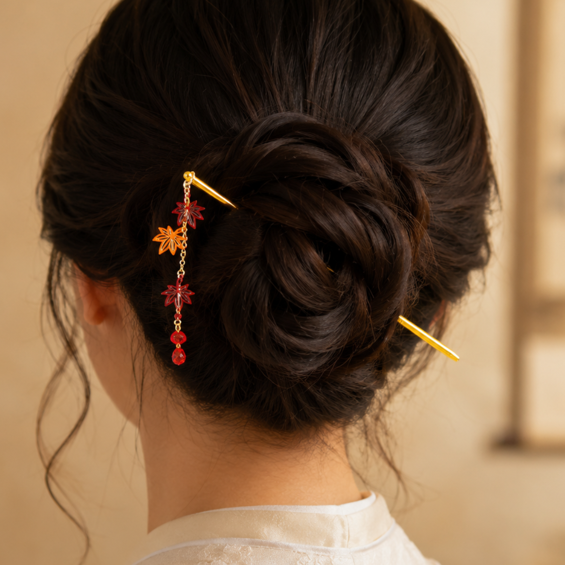Kanzashi Japonés Hojas Momiji