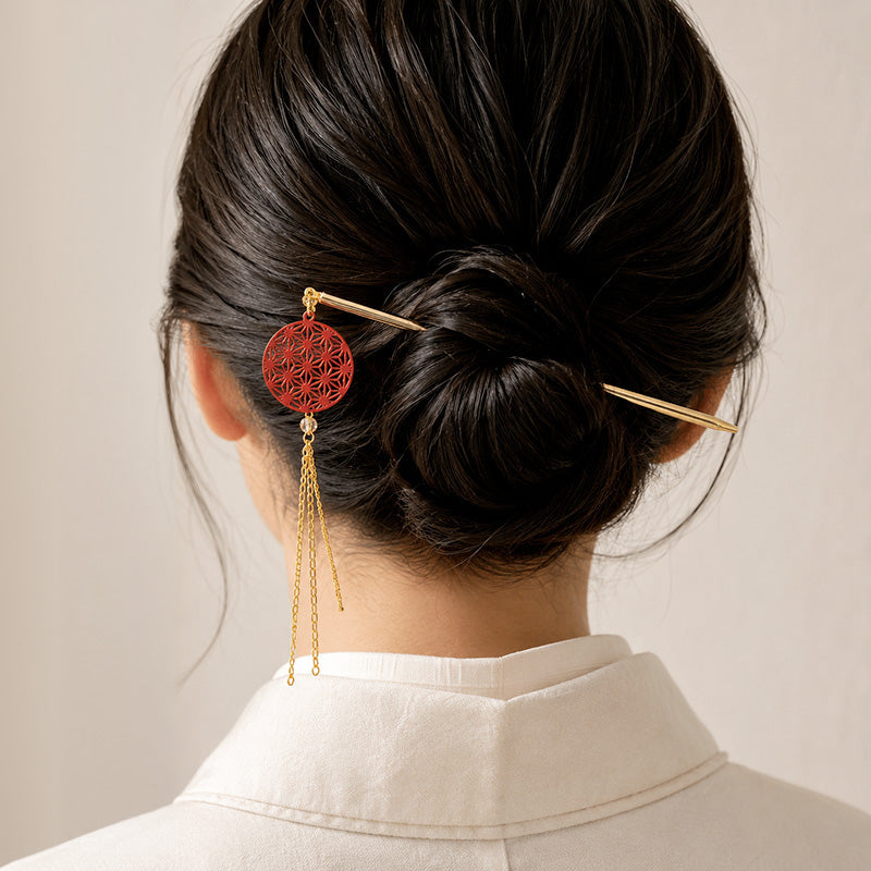 Kanzashi Japonés - Motivo Asanoha Rojo