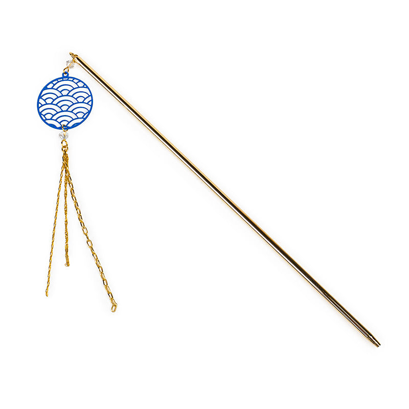 Kanzashi Japonés - Motivo Seigaiha Azul