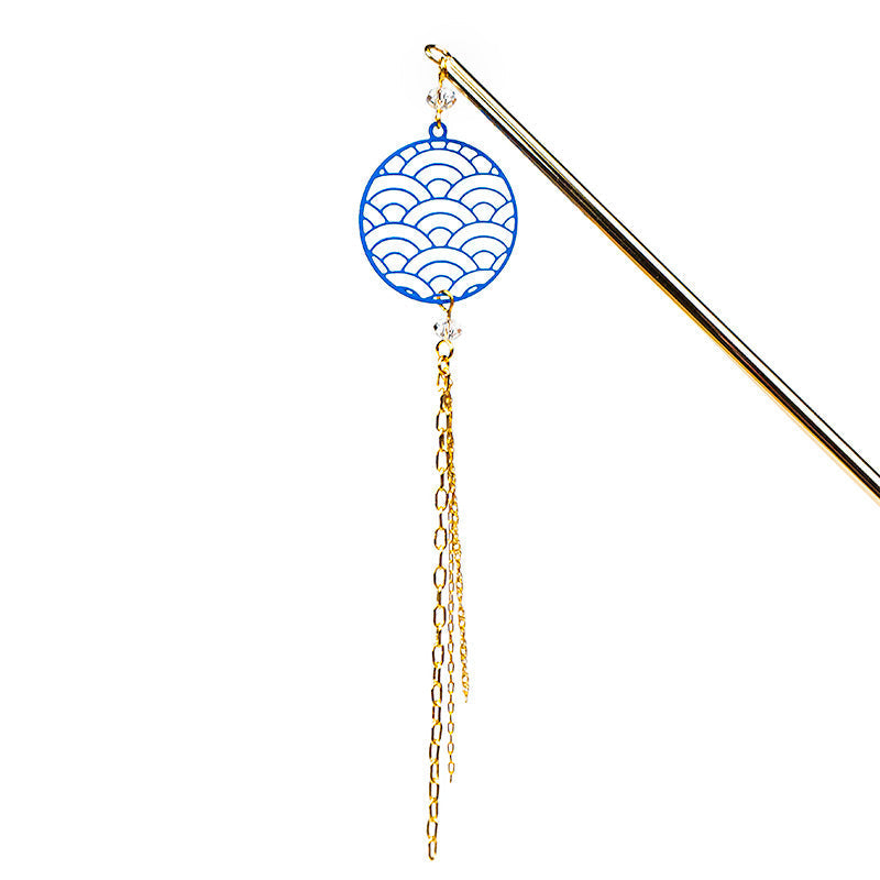 Kanzashi Japonés - Motivo Seigaiha Azul