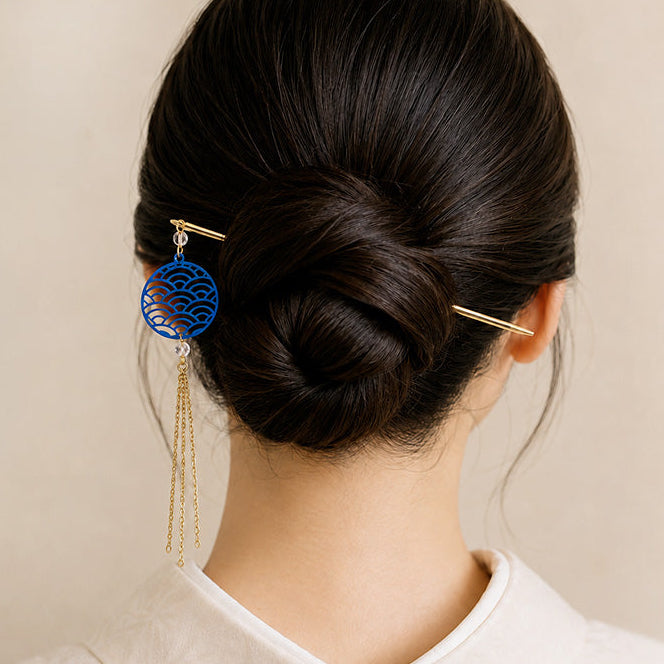 Kanzashi Japonés - Motivo Seigaiha Azul