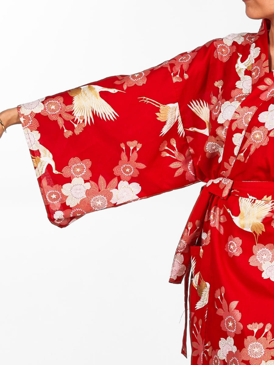 Kimono Happi Sakura to Tsuru Mujer Talla única