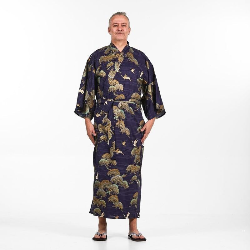 Kimono japonés de grulla y pino para hombre - Talla única