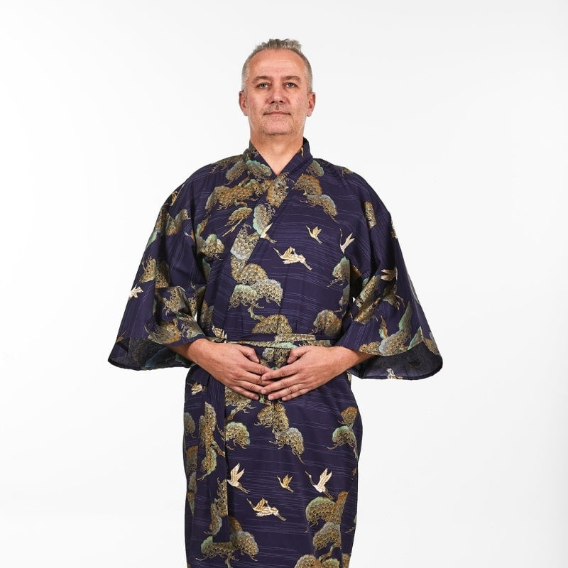 Kimono japonés de grulla y pino para hombre - Talla única