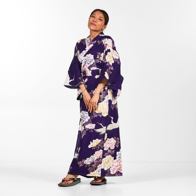 Kimono japonés Botan to Tsuru para mujer - Talla única