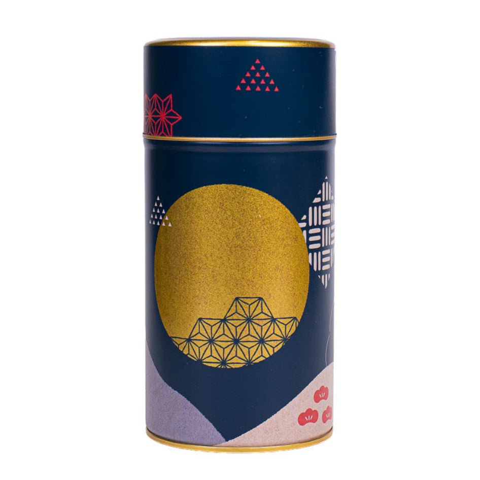 Lata de Té Japonesa de Metal - Azul Noche y Luna Dorada