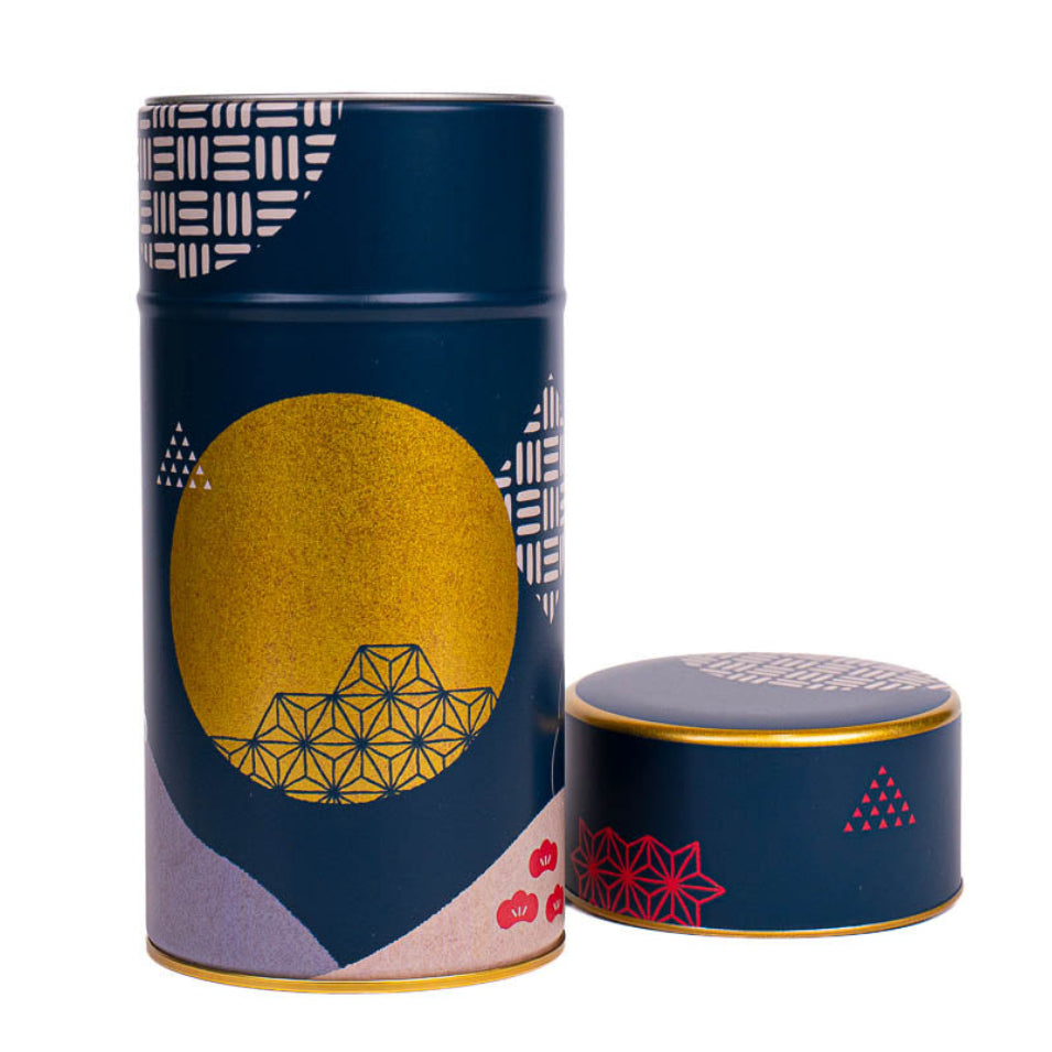 Lata de Té Japonesa de Metal - Azul Noche y Luna Dorada