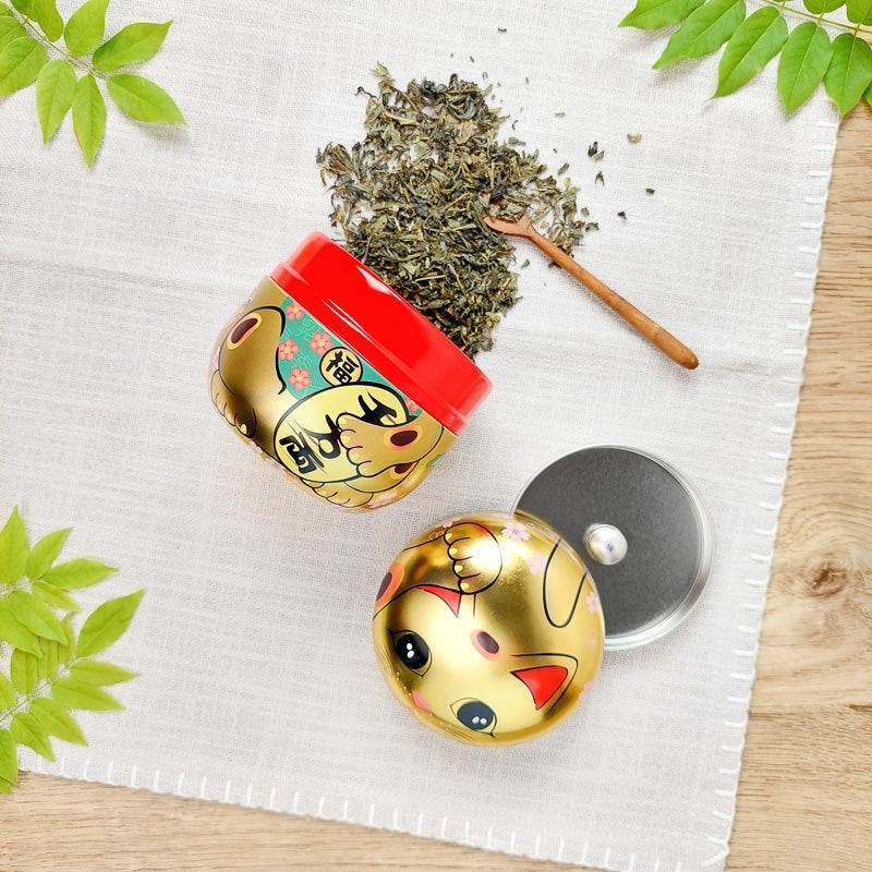 Lata Dorada de Metal para Té Maneki Neko